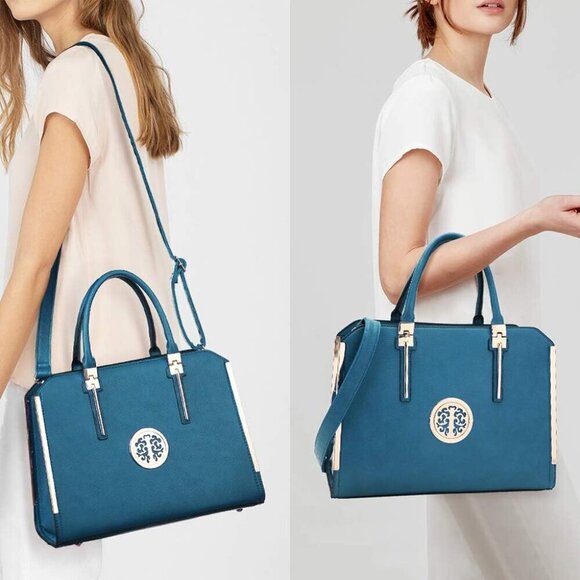 Women Large Women Handbag Tote Vegan Leather Work Bag with Wallet Blue